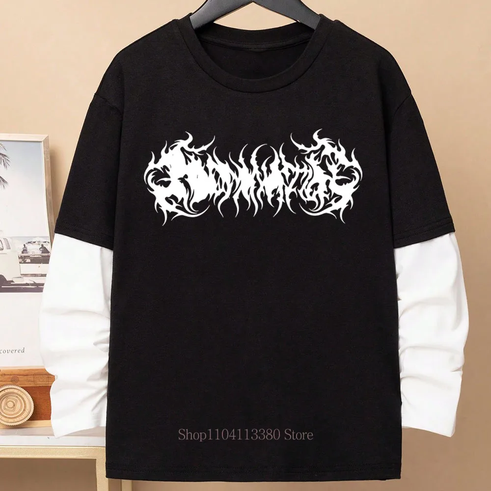 Damen Gothic Grafik Y2K Print Fake Two-Layer Langarm-T-Shirt – Modisches Streetwear Retro Lässiges Lockeres Fake-Two-Layer Langarm-T-Shirt – Detail 6