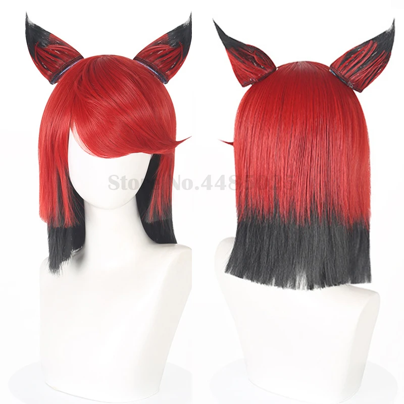 Women Fashion Black Red Wig Halloween Anime Carnival Party Alastor Role Play Hair Stage Performance Cosplay Headwear Accessories