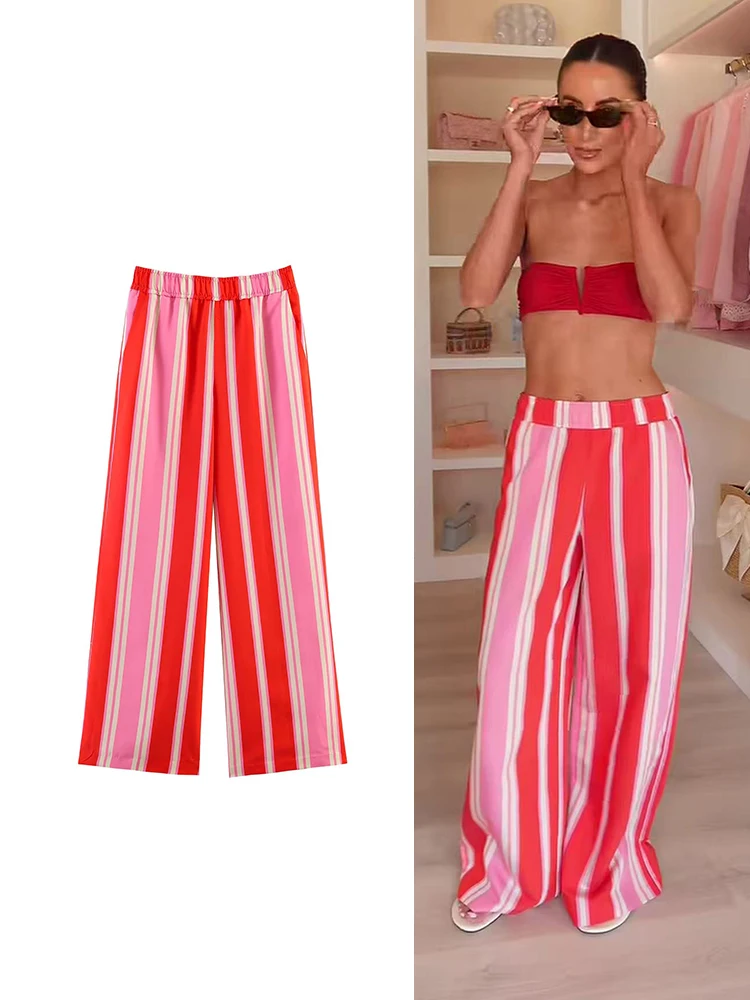 TFMLN Striped Casual Women's Pants Loose Fit Streetwear Trousers Female Leisure Fashion Summer Beach Holiday Pants 2026 New