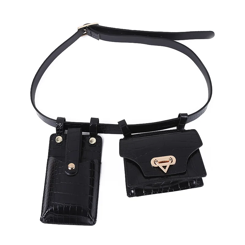 2 Piece Women\'s Belt Bag Luxury Designer Tactical Waist Bags Female Leather Flap Fanny Pack Shoulder Crossbody Chest Bag Purse