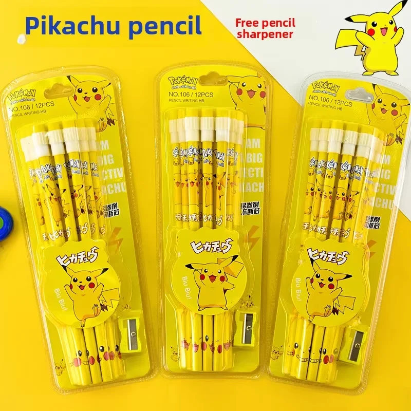12 Uds Anime Pokemon Pikachu lápiz figura lápiz de dibujos animados Kawaii estudiante papelería niños cumpleaños regalos de navi