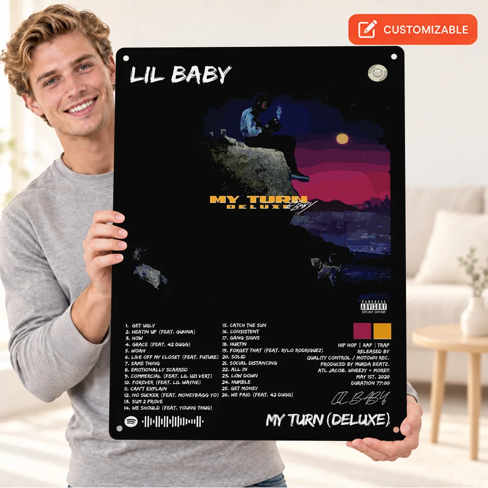 Lil Baby My Turn Deluxe Aluminum Poster Customized Metal Sign Album Cover Design Wall Art For Music Room Record Collector Gift