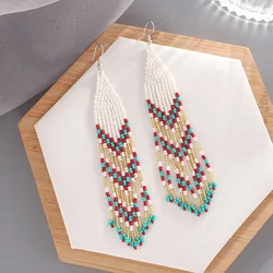 Promotion Gift Flower Design Tassel Beaded Earrings For Women Bohemian Handmade Colorful Long Beaded Earrings Trendy Jewelry