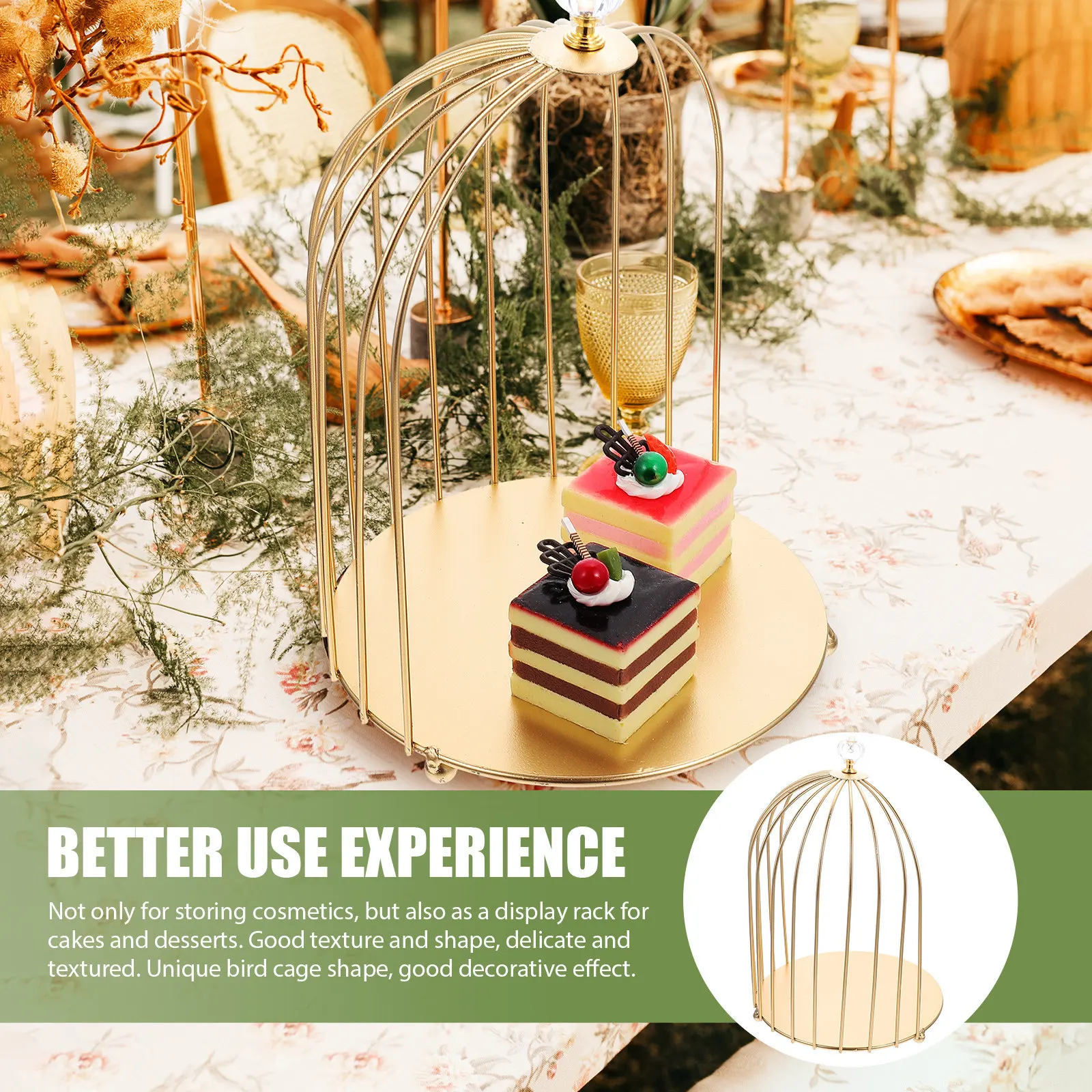 Soporte para Tartas con Forma de Jaula de Pájaro, Elegante Soporte Decorativo para Maquillaje, Organizador Multifuncional, Soporte para Productos de Cuidado de la Piel, Exhibidor de Postres para Bodas