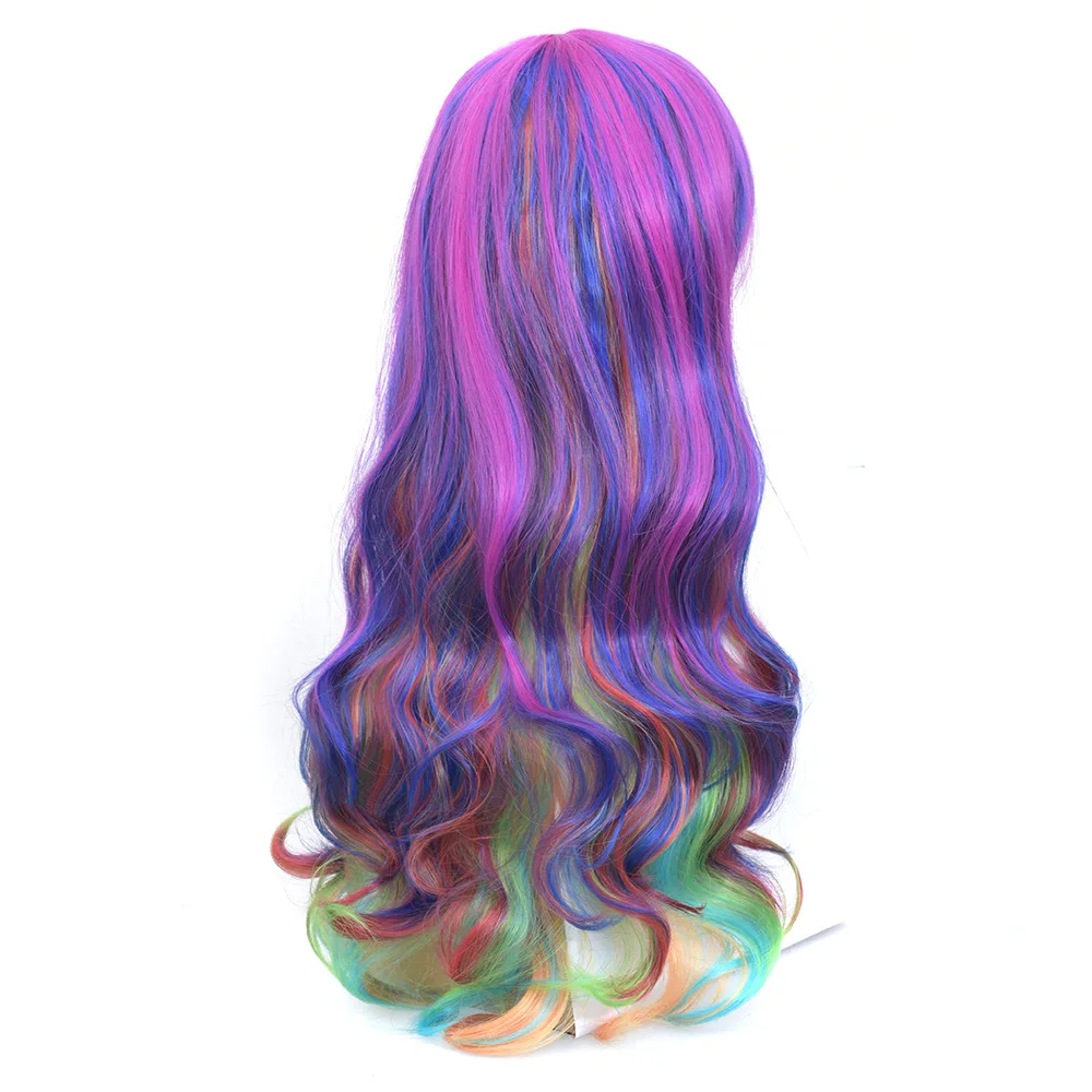 Peluca de cosplay de gradiente de mezcla de colores de Halloween de pelo largo y rizado para mujer