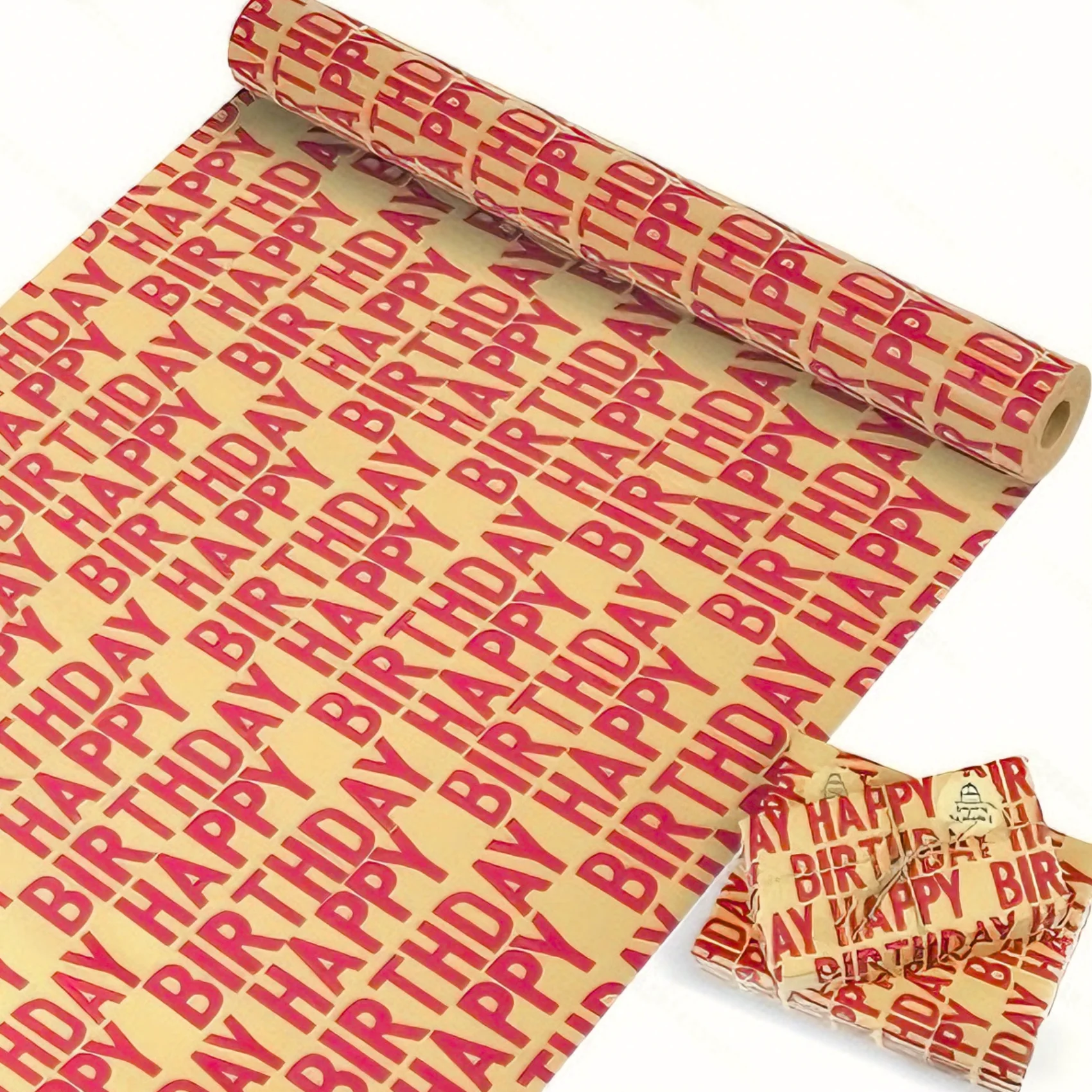 Birthday Kraft Paper, "Happy Birthday" Printed Wrapping Paper - (43x299.7 cm) Recyclable Paper, Ideal for Birthdays, Parties