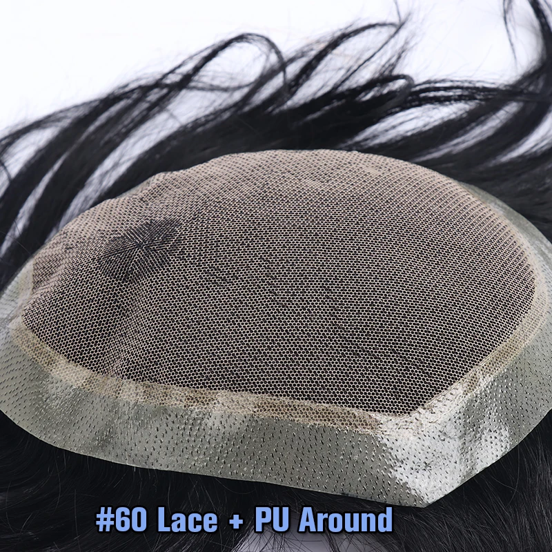 Hair Toupee Lace Center With PU Around Natural Human Hair System Natural Straight Men's Replacement System Male Hair Loss Unit