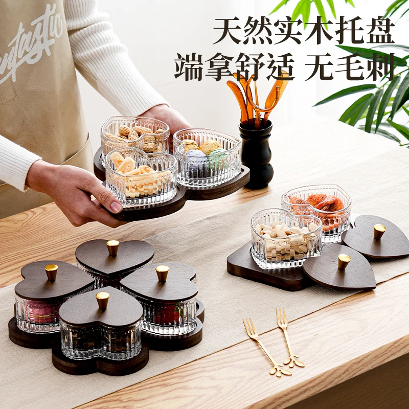 New Glass Fruit Tray Hotel Afternoon Tea Snack Tray Lead-free Glass Heart-shaped Divider Snack Tray