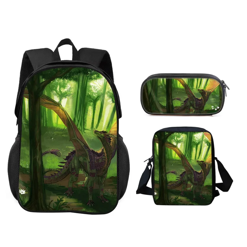 Wings of Fire 3Pcs Set Backpack Pen Bag Shoulder Bag Large Capacity Cartoon Printed Primary School Boys and Girls Trendy Style