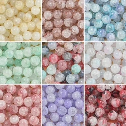 20/50pcs Crackle Flowers Glass Beads 10mm Round Spacer Loose Bead for DIY Bracelet Necklace Jewelry Making Accessories Supplies