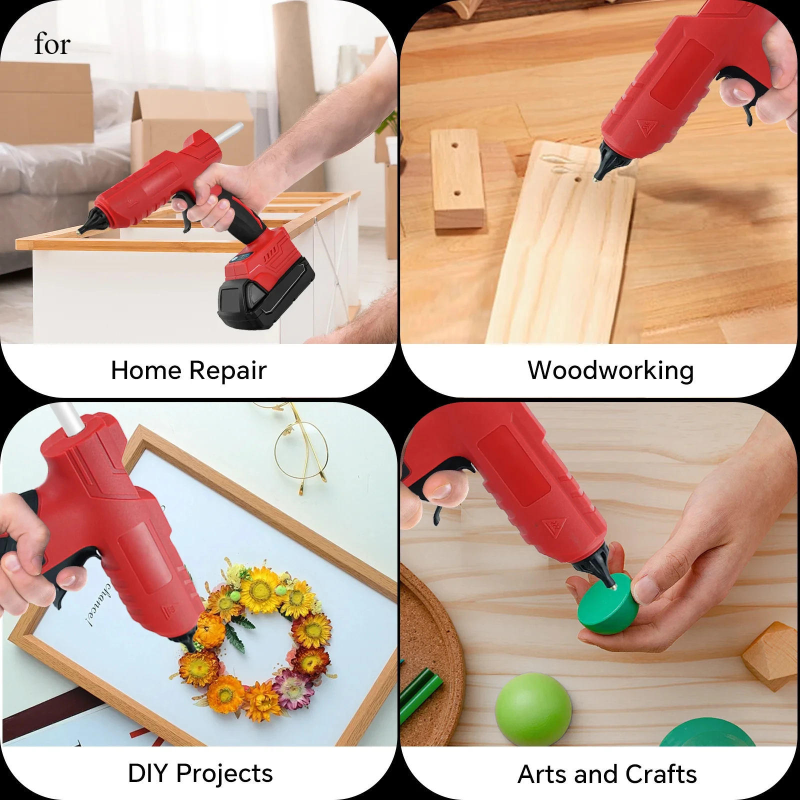 

100W Cordless Hot Glue Gun for Milwaukee 18V Battery with 10Pcs 11mm Glue Sticks Quick Preheating DIY Repair Tool