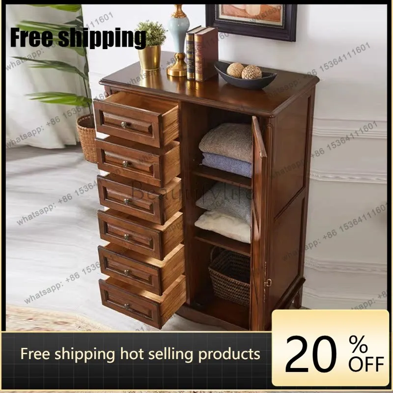 LD American all-solid wood chest retro drawer storage cabinet light luxury