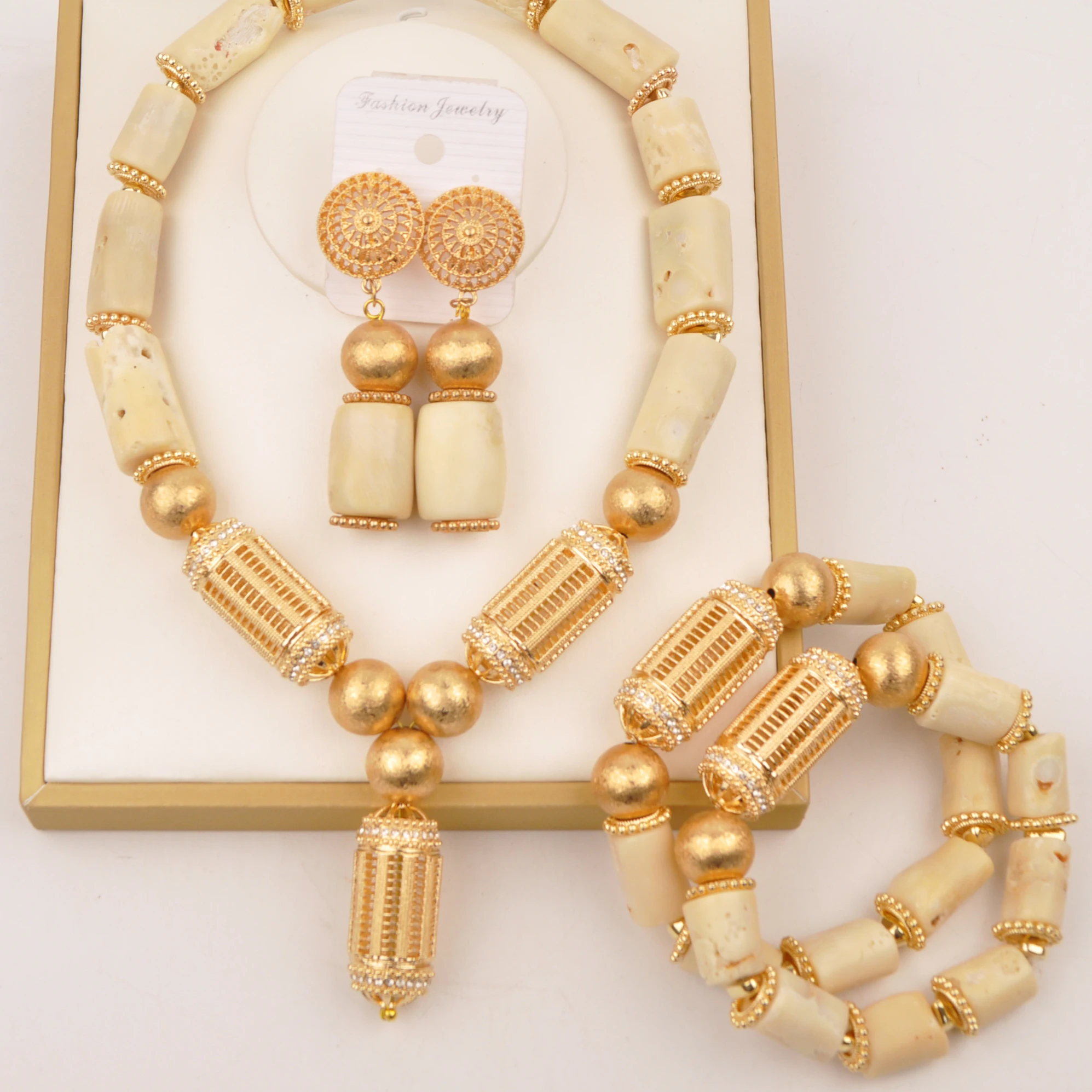 Natural White Coral Bead Necklace Dubai Gold African Jewelry Set