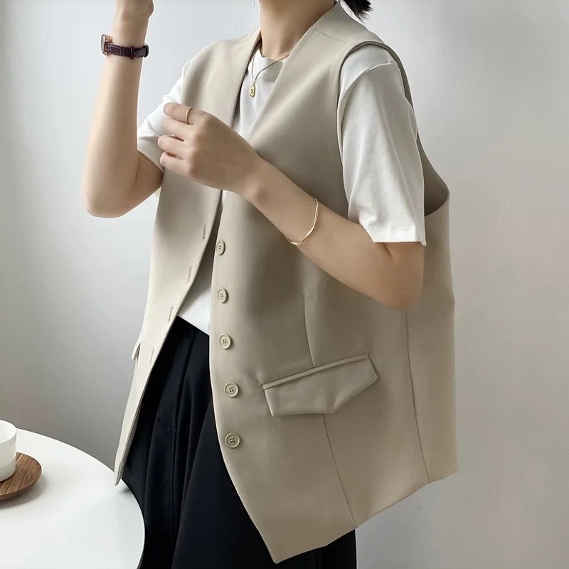 

Women Suit Vest Elegant Women's V Neck Business Vest Sleeveless Waistcoat for Office Commute Style Solid Color Single-breasted