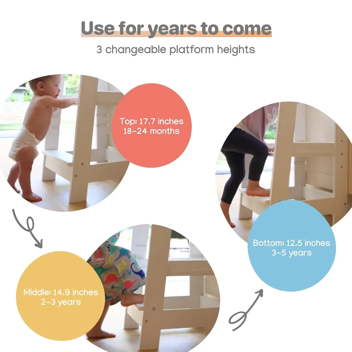 Baby Award-Winning Adjustable Wooden Toddler Tower | Safe and Sturdy Step Stool Fits Under Kitchen Counters | Standing Tower wit