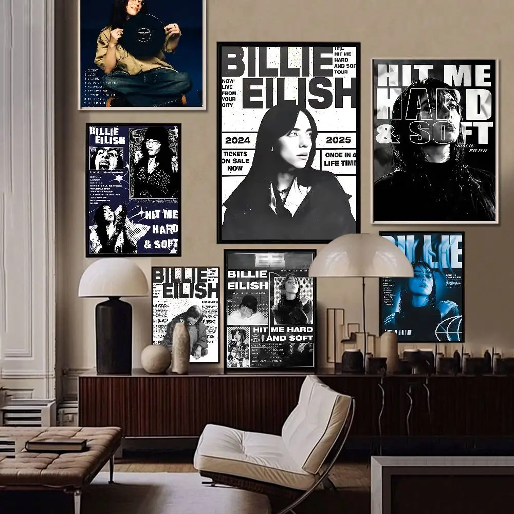 Hot Music Star B-billie Eilish Anime Posters Sticky HD Quality Wall Art Retro Posters For Home Kawaii Room Decor
