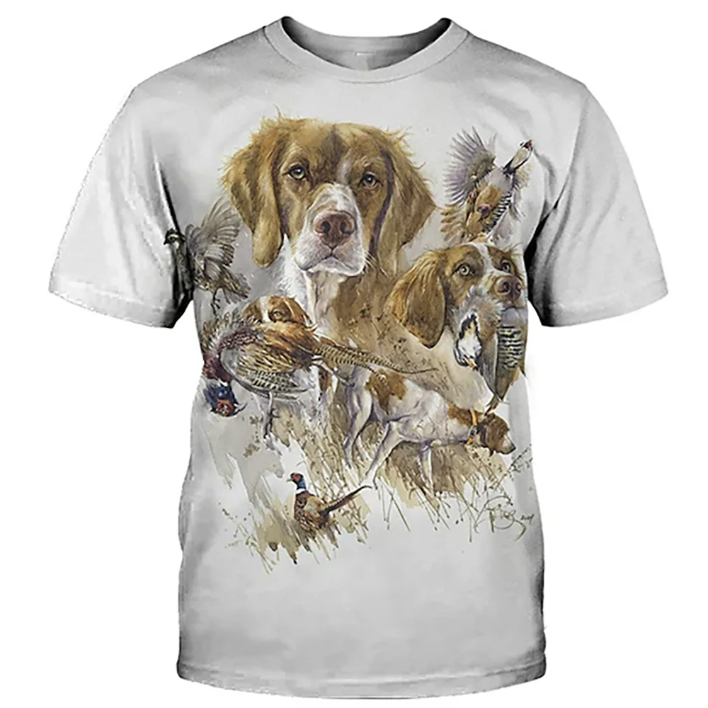 Summer Hunting Dog Print T-Shirts For Men Round Neck Short Sleeve Wild Animal Graphic Tops Casual Men\'s T Shirts Harajuku Tees