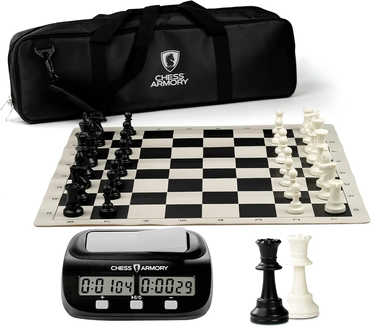 

Deluxe Tournament Chess Set 20" Vinyl Board with Chess Clock and Travel Bag for Storage - Triple-Weighted Felted Ch