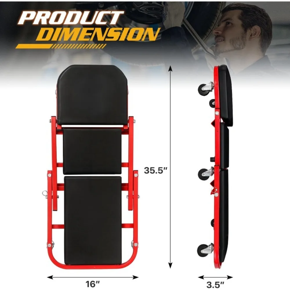 Thickened Foldable 2-in-1 Mechanics Creeper & Seat Anti-slip Multifunctional Car Repair Work Stool for Garage Workshop