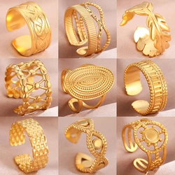 Stainless Steel Rings Bohemian Geometric Open Adjustable Wide Ring Fashion Vintage Fine Ring For Women Jewelry Anniversary Gift