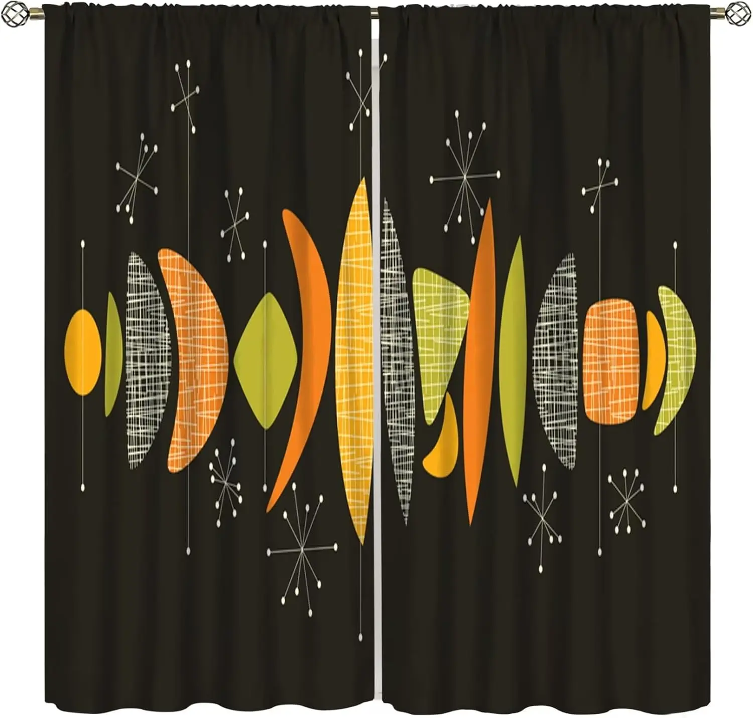Modern Geometric Abstract Curtains 2pcs Pair Black Background Window Treatment for Living Room Bedroom Home Decor Curtain