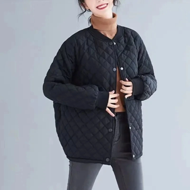 5XL Women\'s Clothing ThickAutumn Winter New Loose Mother Big Pocket Cotton Coat Female Quilted Cotton-Padded Jacket Coffee Color