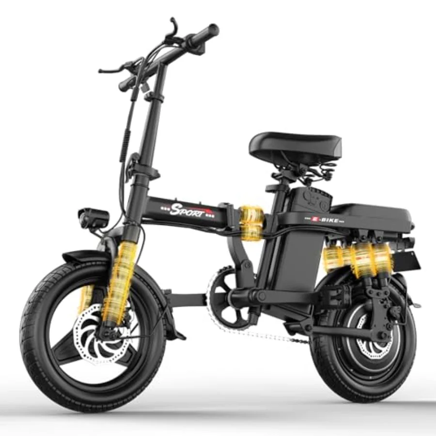 

Складной электровелосипед для взрослых и подростков, пиковая мощность двигателя 1200 Вт, скорость до 25 миль/ч, запас хода 45 миль, двойная подвеска, 14-дюймовые шины, 3 режима скорости