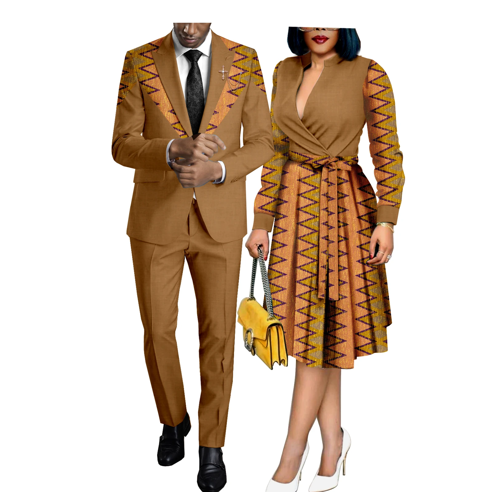 African Couples Women Print Wax Cotton Fashion Patchwork Hot Dress & Men 2 Pieces Shirt and Pants Sets