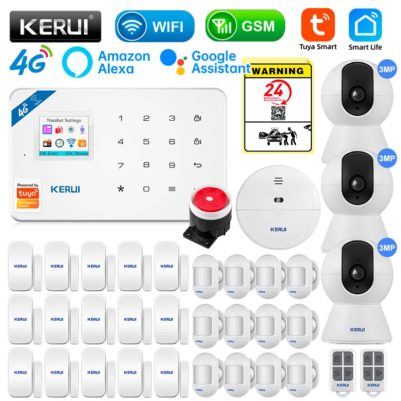 

KERUI W184 Tuya Security Protection Smart Home GSM 4G WIFI Alarms Anti Theft Security Alarm System Kit Sensor 6 Languages Garage