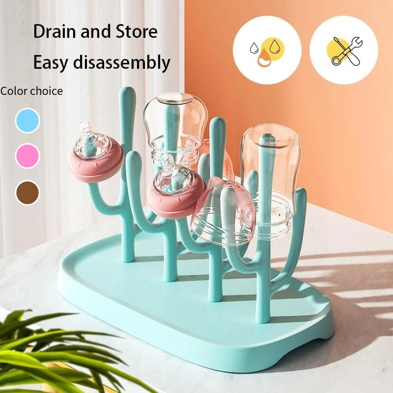 Baby Bottle Drying Rack Detachable Storage Box Drain Stand with Bottle Clip for Infant Milk Bottle Water Cup Cleaning Organizing