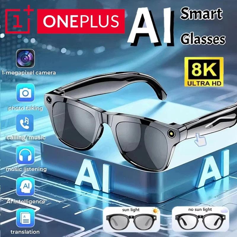 OnePlus AI Smart Glasses 8K HD Photochromic Multifunction Bluetooth Calling Voice Assistant Music Player Translate Camera HOT