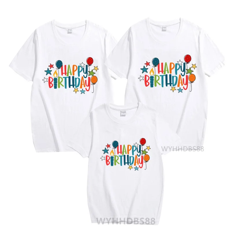 Family Matching Clothing Happy Birthday Party T-shirt Mom, Dad, Daughter Son T-shirt Family Dress Up T-shirt