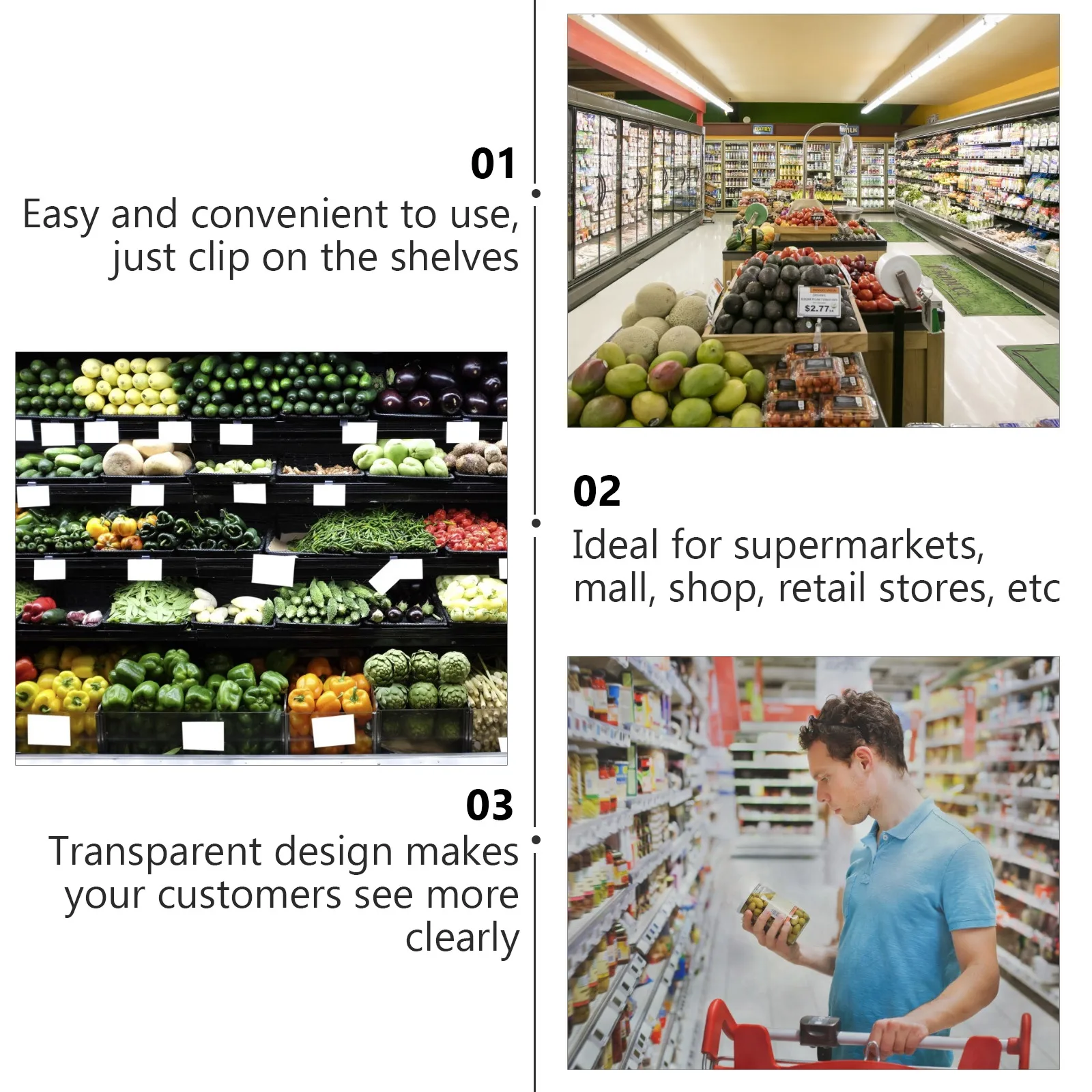 

60 Pcs Price Tag Transparent Holder Label Display Supermarket Clothes Dryer Clear