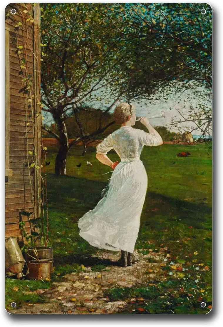 Металлические оловянные знаки Winslow, Гомер, труба, обед на море (1870), металлические алюминиевые знаки, 8x12 дюймов, жестяной знак Металлические оловянные знаки Winslow, Гомер, труба, обед на море (1870), металлические алюминиевые знаки, 8x12 дюймов, жестяной знак