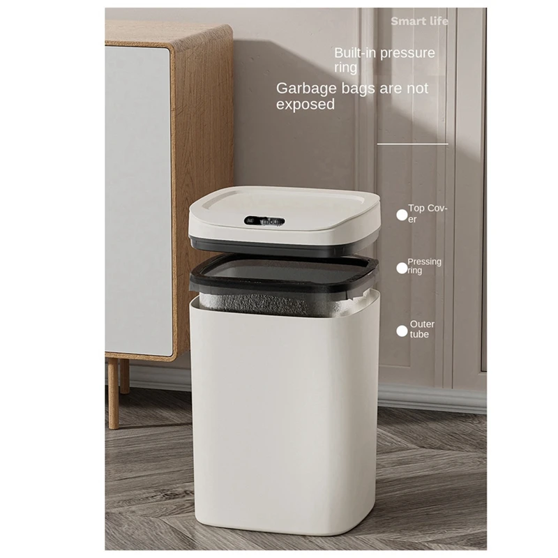 

16L Automatic Intelligent Induction Trash Can Plastic+PP Household Kitchen Electric Touch Storage Bucket Practical