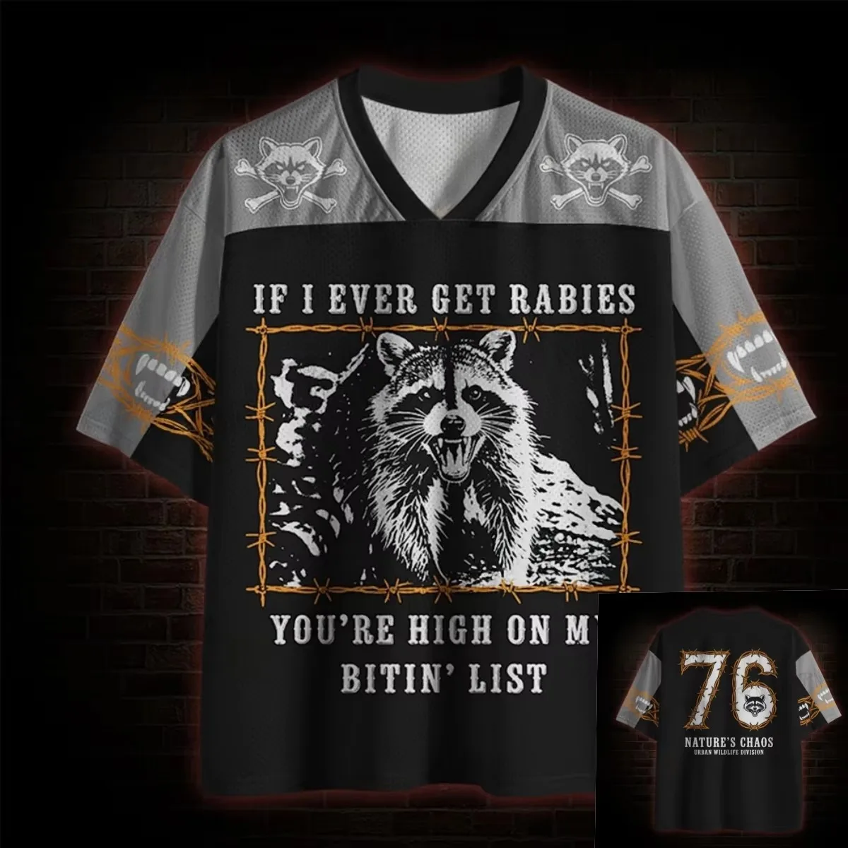 2026 New Halloween Retro Gothic Dark Neutral Shirt, Retro Raccoon Skull Pattern Top, Loose Casual Short Sleeves