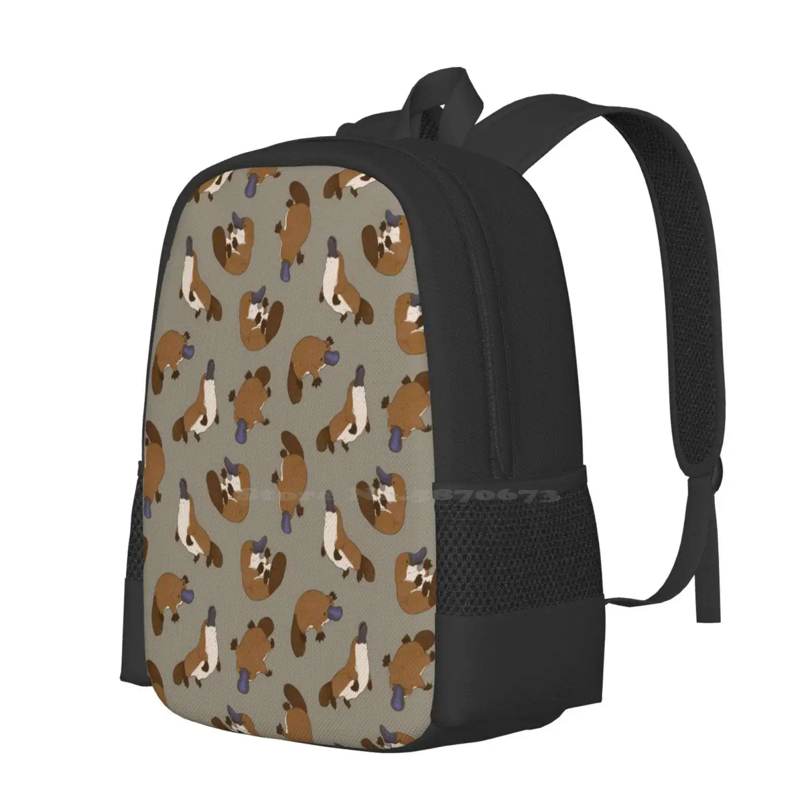 All-Over Adorable Print Backpack For Student School Laptop Travel Bag Tasmania Isolated Swimming White Mammal Animal Exotic