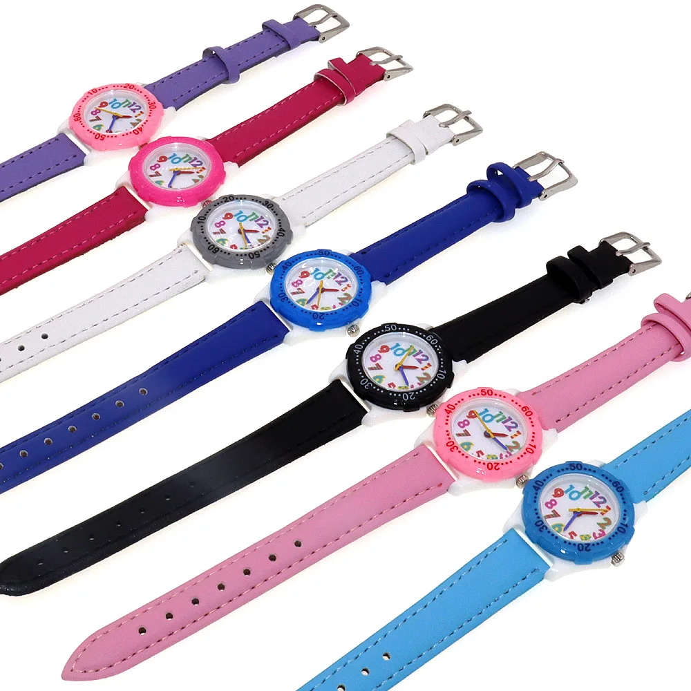 7 Buah Jam Tangan Anak Dial Warna-warni Lot Jam Tangan Anak Uniseks Casing Plastik 28Mm untuk Anak Perempuan dan Laki-laki
