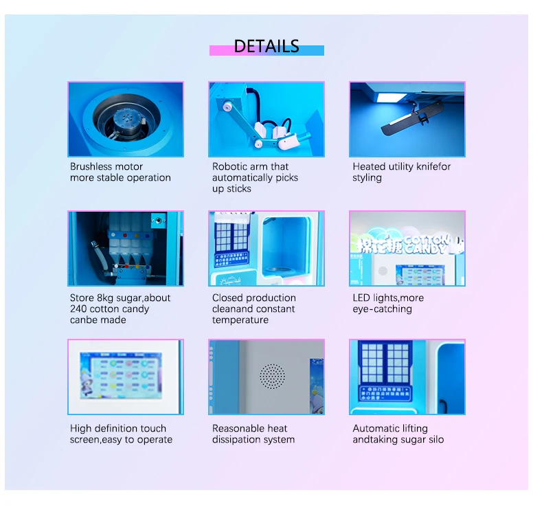 Máquina de Venda Automática de Algodão Doce Personalizada Profissional Comercial Totalmente Automatizada com Tela Sensível ao Toque Inteligente