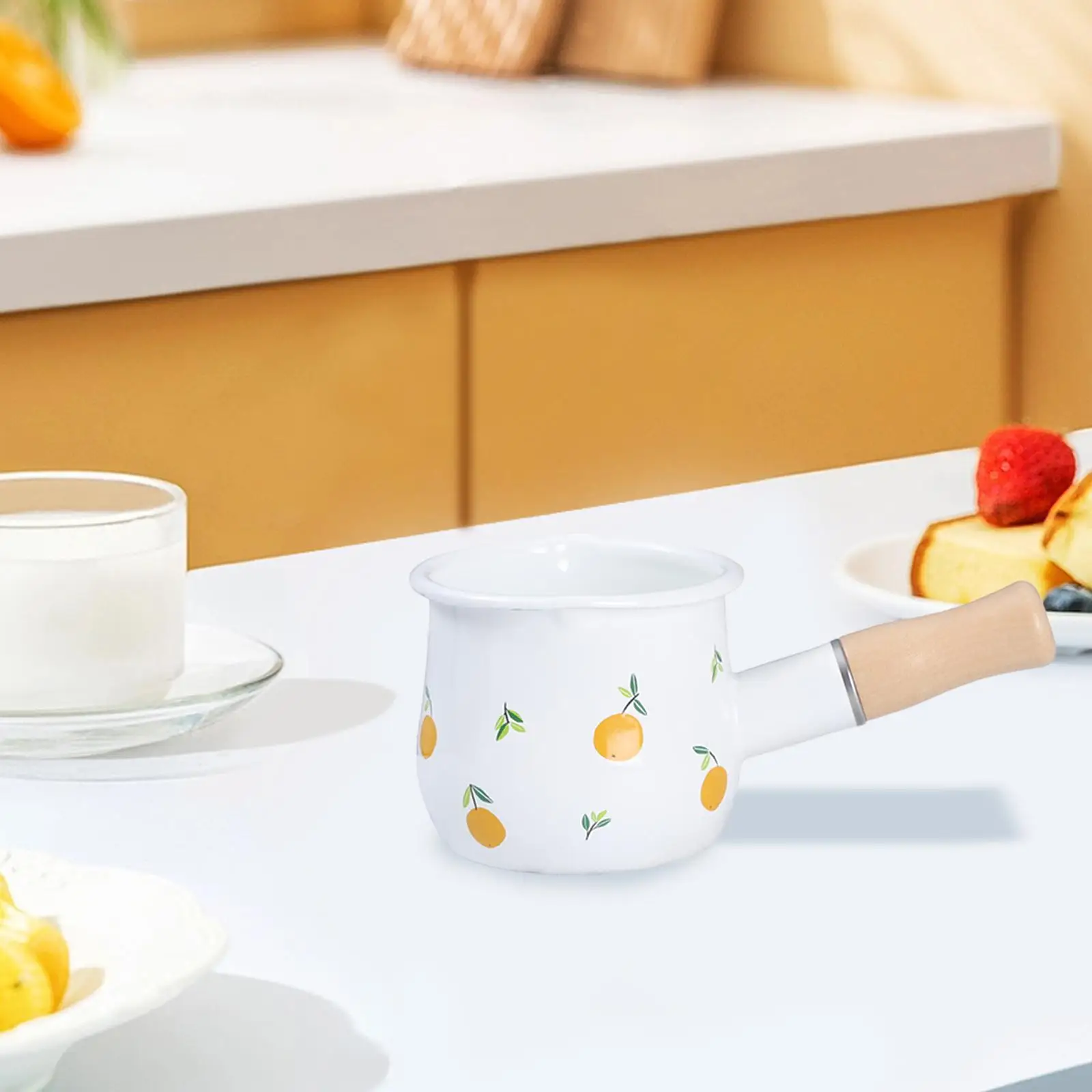 Enamel Milk Pot Sauce Pan Heating Oils Pot Butter Melting Pot Coffee Milk Warmer