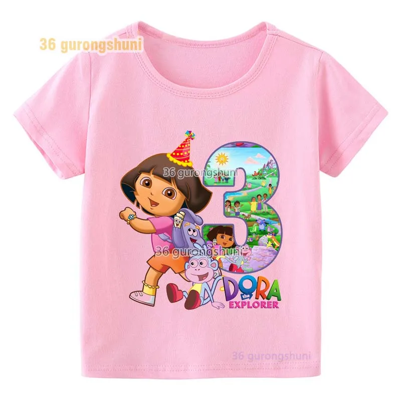 Tshirt Girl clothing Dora Cartoon T Shirt Girls Summer Tops Kids Clothes children T Shirts 2 3 4 5 birthday party baby T-shirts