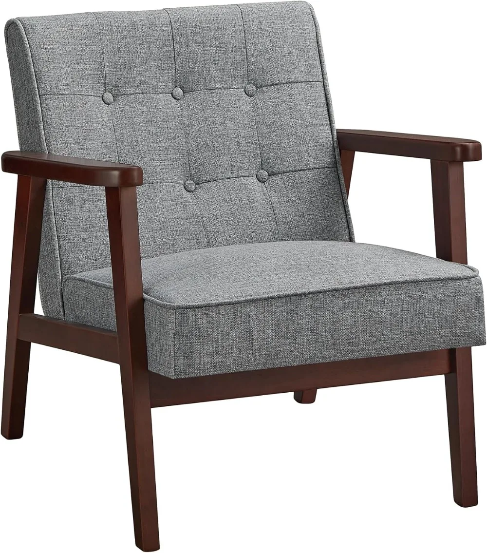 

Accent Leisure Chair, Mid-Century Modern Arm Chair with Solid Wood Armrests and Legs, 1-Seat Cushioned Sofa for Living Room