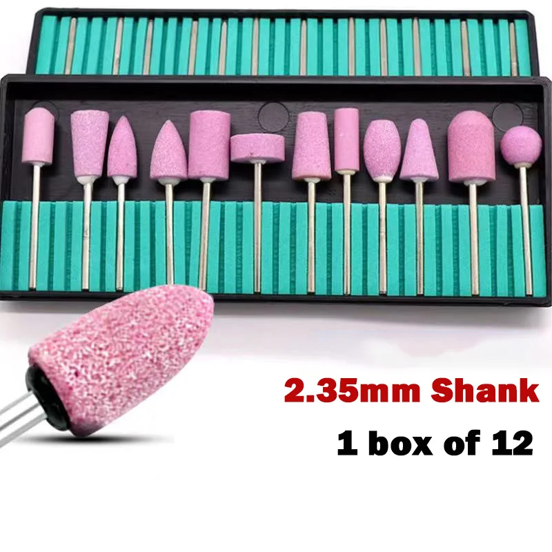 12Pcs Abrasive Polishing Mounted Stone 2.35mm Shank For Rotary Tools Grinding Stone Wheel Head Tools Mini Nail Drill Bit Set