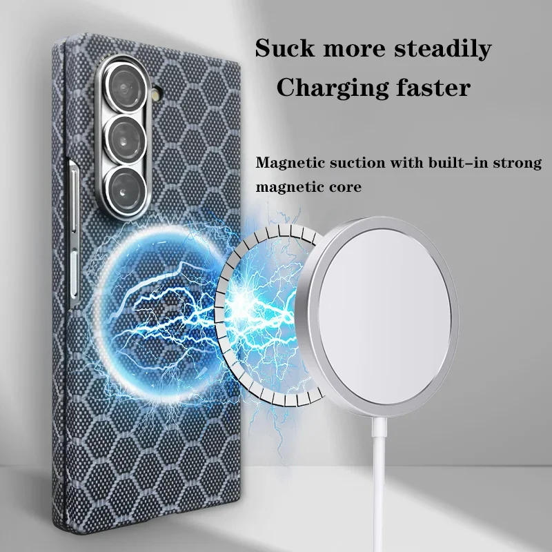 Original Kevlar Carbon Fiber For Mag-safe Magnetic Case For Samsung Galaxy Z Fold 7 6 Metal Lens Frame Protective Cover Fundas