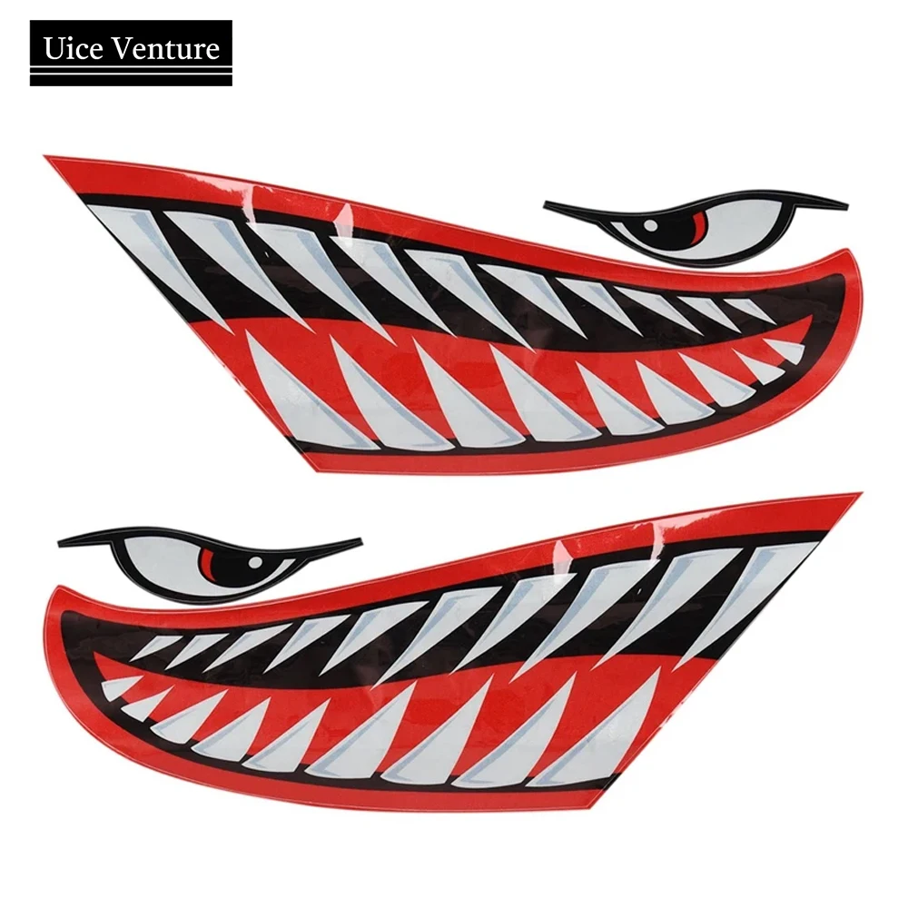 2pcs Waterproof Kayak Sticker Diy Shark Teeth Mouth Stickers Boat Car Truck Accessories