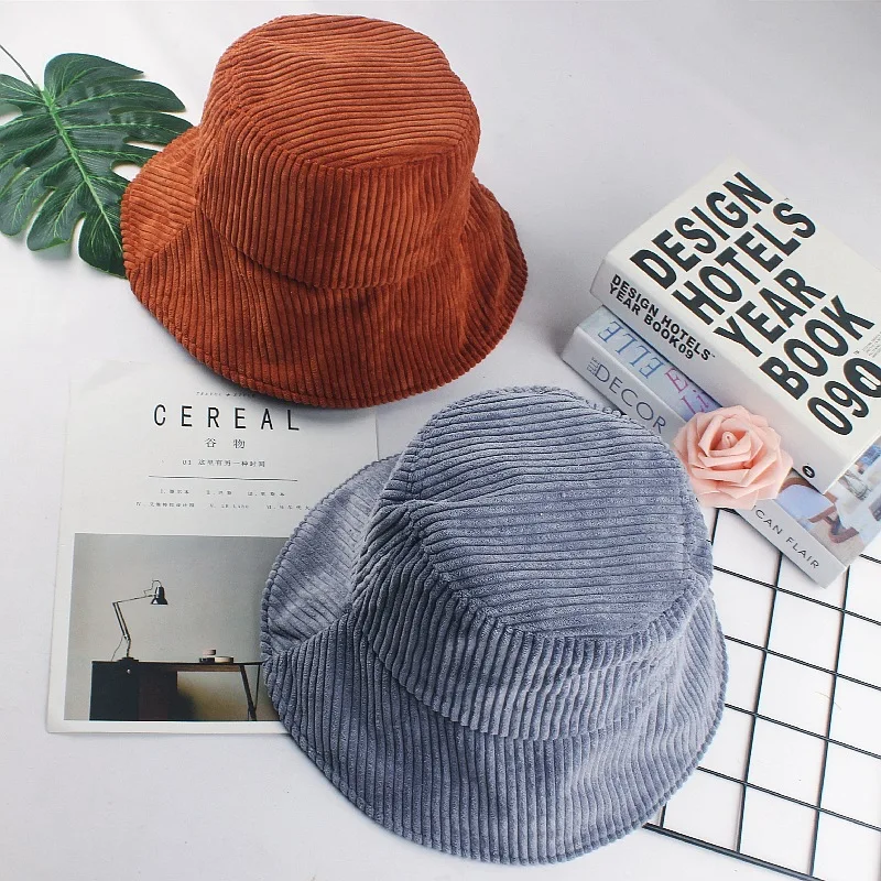 Bucket Hat Women Men\'s Corduroy Fisherman Hat Retro Fashion Autumn and Winter Hat Flat Bottom Bob Gorro Hip Hop Panama