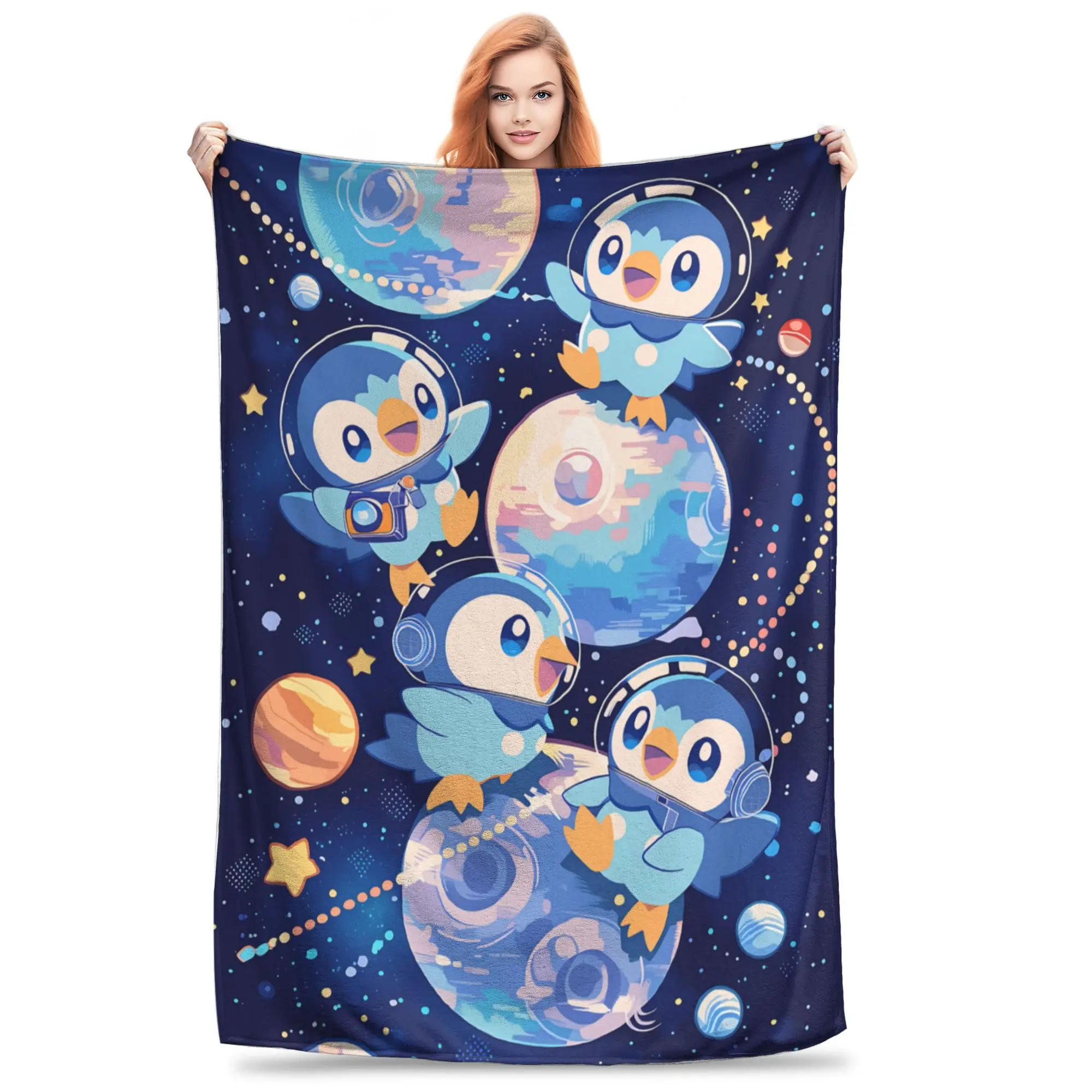 1PC Pokemons Theme Anime Piplup  home room decorations Winter Blankets for Adults Bedding Home Interior Sofa Knee