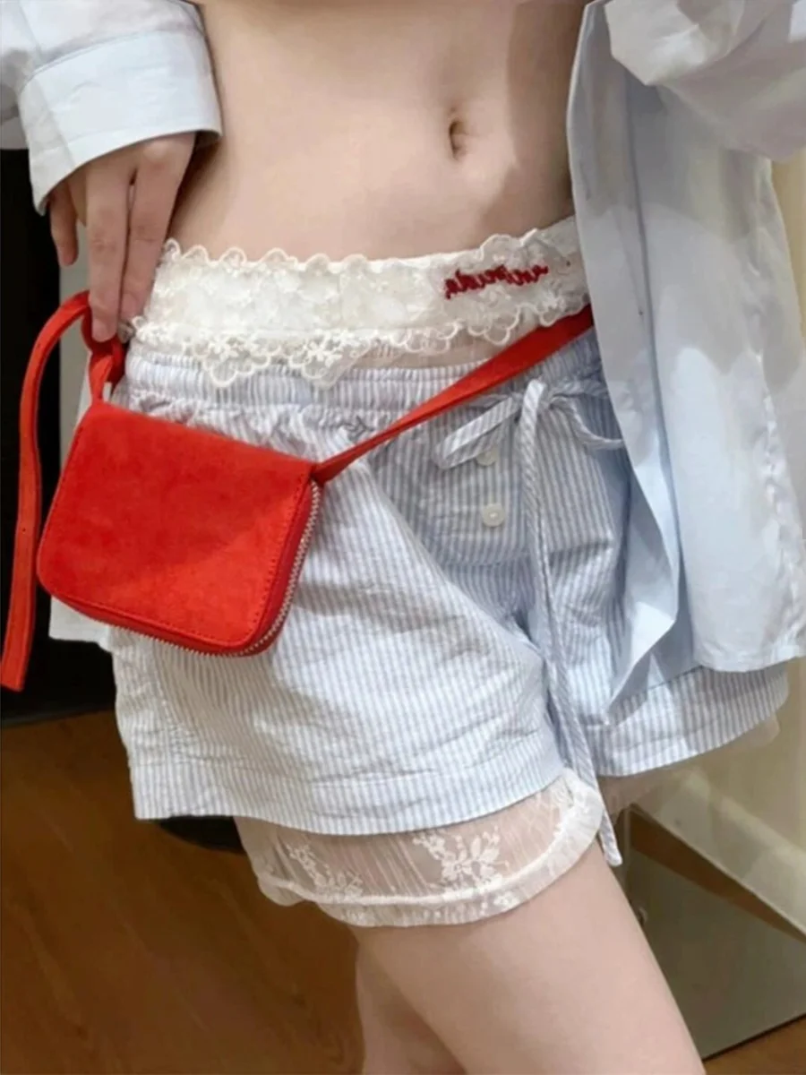 Trendy White Letter Embroidery Lace Safety Shorts Women's Spring Hollow Hook Flower Underwear Pants Layering Bottoms