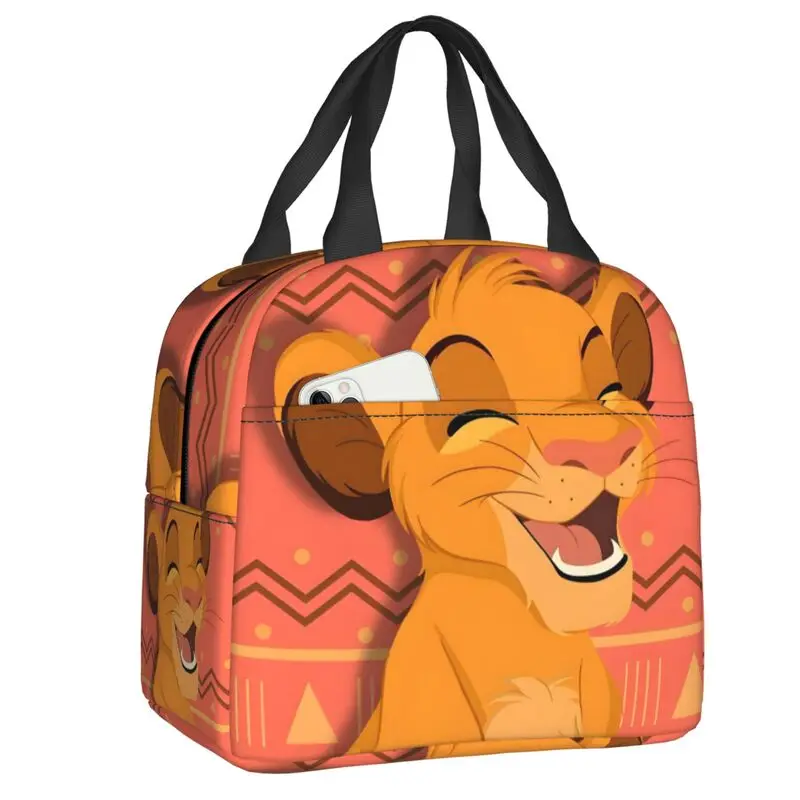 

Custom The Lion King Graphic Insulated Lunch Bags for Work School KawaiiSimba Cub Film Portable Cooler Thermal Bento Box Women