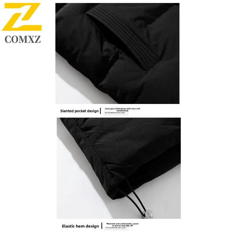 COMXZ パーカーコート防風暖かいスタンドカラースキーストリート綿パッド入りジャケット旅行高品質冬ジャケット紳士服